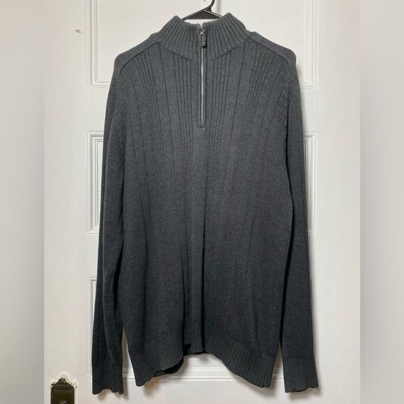 Oscar De La Renta Men’s Quarter Zip Cable Knit Sweater in Gray Sz Large - Picture 3 of 11